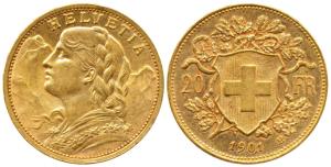 Switzerland, Gold 20 Francs, 6.45g, Bern Mint, draped bust of Helvetia to left and the Swi