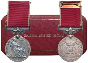 British Empire Medal, Silver, obv. Britannia seated, sun rising in the background, For Mer