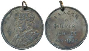 Bombay Baroda and Central India Railway, Silver Jubilee, Pewter Medal, obv.conjoined busts