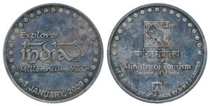 Silver Medallion, 50.3g, Ministry of Tourism, rev. Explore India Millennium Year, 1st Janu