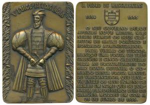 Sixth Viceroy of India D. Pedro De Mascarenhas, Rectangle Heavy Bronze Medallion, obv.full
