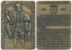 Eighth Viceroy of India D. Fransisco Coutinho, Rectangle Heavy Bronze Medallion, obv.full 