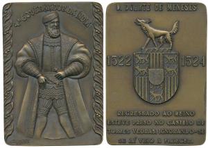 Fourth Governor of India D. Duarte De. Meneses, Rectangle Heavy Bronze Medallion, obv. ful
