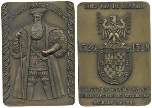 Sixth Governor of India Lopo Vaz De Sampaio, Rectangle Heavy Bronze Medallion, obv. full l