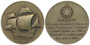 Vasco Da Gama's flag ship San Gabriel, Bronze Medallion, rev. legend in Portuguese describ