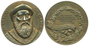500th Anniversary of Discovery of India, Bronze Medallion, obv.Portrait of Vasco Da Gama, 