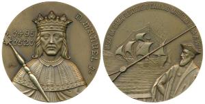500th Anniversary of Discovery of India, obv. King Dom Manuel with his date 1495-1521, rev