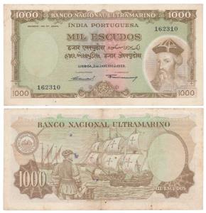 Indo-Portuguese, 1000 Escudos, 7th issue, 1959, Banco Nacional Ultramarino, (J&R 12.40.5).