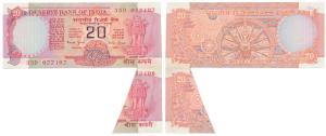 Rupees 20, signed Bimal Jalan, Error, margin with extra paper such that part of the next n