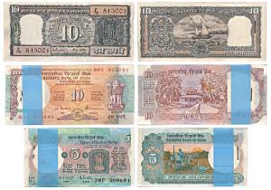 Rupees 5 bundle, signed R. N. Malhotra; Rupees 10 bundle (2), signed R. N. Malhotra and S.