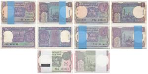 Five different Rupee 1 Bundles, Manmohan Singh 1978; R. N. Malhotra 1981; signed Pratap Ki