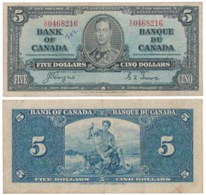Canada, George VI, Five Dollars, 1937 issue (Pick 60). Very Fine.