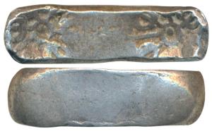 Archaic Punch Marked Coinage, attributed to Gandhara Janapada (c. 600-400 BC), Bent Bar, S