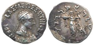 Indo-Greeks, Menander I (c. 160-145 BC), Silver Drachm, 2.4g, Bilingual series, obv. diade