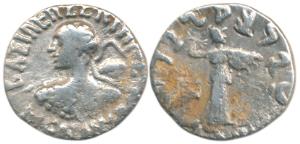 Indo-Greeks, Menander I, Silver Drachm, 2.28g, Bilingual series, obv. diademed bust to lef