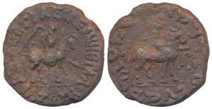Indo-Scythians, Azes I (c. 57-35 BC), Copper Deca Chalkon, 24.31g, Hazara Mint, obv. king 