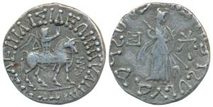 Indo-Scythians, Azes II, Silver Tetradrachm, 8.68g, obv. king mounted on a horse to right,