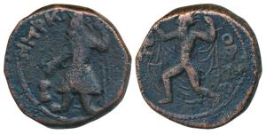 Kushanas, Kanishka I (c. 127/8-152 AD), Copper Unit, 16.65g, obv. king diademed and crowne