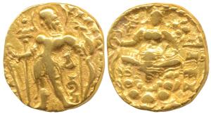 Guptas, Chandragupta II (c. 380-413 AD), Gold Dinar, ‘Archer’ type, obv. king nimbate, sta