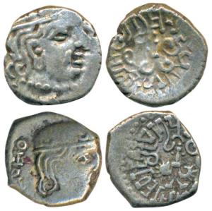 Guptas, Kumaragupta (c. 414-455 AD), Silver Drachma, 2.05g and 1.98g, obv. bust of the kin
