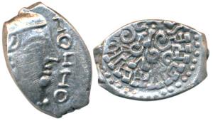 Guptas, Kumaragupta, Silver Drachma, 2.05g, obv. bust of the king to right, rev. stylized 