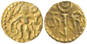 Ceylon, Shri Lankan Kings (10th century AD), Gold Fanam, 0.45g, Chola type, obv. king stan