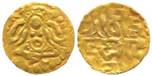 Kalachuris of Tripuri, Gangeya Deva (1015-1040 AD), Gold 4 ½ Masha, 4.17g, obv. Goddess La