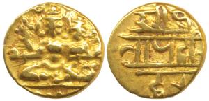 Vijayanagar Empire, Hari Hara II (1377-1404 AD), Gold ½ Pagoda, 1.68g, obv. Shiva-Parvati 