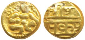 Vijayanagar Empire, Krishna Deva Raya (1509-1529 AD), Gold Pagoda, 3.3g, obv. Krishna as B