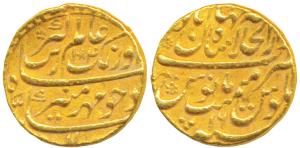 Aurangzeb, Gold Mohur, 10.87g, Dar-ul-Khilafat Shahjahanabad Mint, AH 1084/16 (KM 315.42).