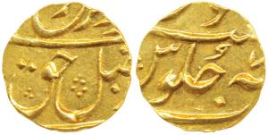 Farrukhsiyar, Gold ¼ Mohur, 2.74g, Surat Mint (off flan), RY 7, unlisted in KM. Mint State