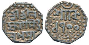 Lakshmi Simha, Silver ¼ Rupee, 2.8g, Saka 1700, Assamese script, obv. Sri Sri La/ksmi Simh