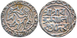 Ratna Manikya, Silver Tanka, 10.66g, Saka 1386, Ratnapura, obv. lion facing left in centre