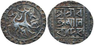 Ratna Manikya, Silver Tanka, 10.42g, undated and without mint name, obv. lion facing right
