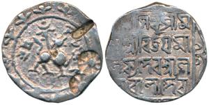 Vijaya Manikya, Silver Tanka, 10.39g, Saka 1479, citing Queen Lakshmi, obv. lion to right,