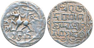 Udaya Manikya, Silver Tanka, 10.41g, Sk.1489, citing Queen Hira, obv. lion facing left, st