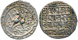 Amar Manikya (SE 1499-1508; 1577-1586 AD), Silver Tanka, 10.59g, Saka 1499, citing Queen A