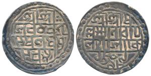 Lakshmi Narayan (SE 1509-1549; 1587-1627 AD), Silver Tanka, 9.96g, SE 1509, CB 98, legend 