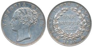Victoria Queen, Silver Rupee, 1840, continuous legend, Calcutta Mint, English Head, Rev. I