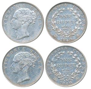 Victoria Queen, Silver Rupee, 1840, continuous legend, Madras Mint, English Head, faint S 