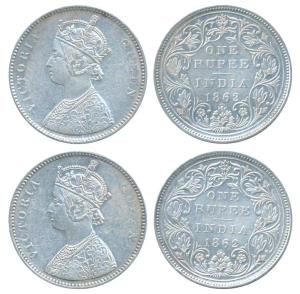 Victoria Queen, Silver Rupee (2), 1862, Bombay Mint, A / II / 0 / 7 without crescent; A / 