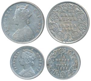 Victoria Empress, Silver ½ Rupee¼, 1896, Calcutta Mint, A / I / C incuse, (Prid 279); C / 