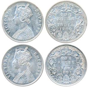 Victoria Empress, Silver Rupee (2), 19001901, Bombay Mint, A3 / I / B incuse, (Prid 186187