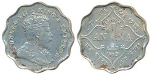 Edward VII, Cupro-Nickel Anna, 1910, Bombay Mint, B incuse, (Prid 929). About Very Fine.