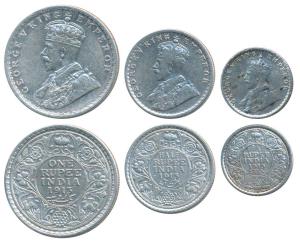 George V, Silver Rupee, ½¼, 1913, Calcutta Mint. About Very Fine to Very Fine+. (3)