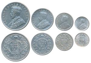 George V, set of 4, Silver Rupee, ½, ¼2 Annas, 1916, Bombay Mint. Fine to Uncirculated. (4