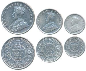 George V, Silver Rupee, ½¼, 1918, Bombay Mint. About Very Fine to Very Fine+. (3)