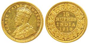 George V, Gold 15 Rupees, 1918, (Prid 26, KM 525). Superb Mint State, Proof Restrike, Very