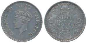 George VI, Silver Rupee, 1938, Bombay Mint, A / I, without dot, (Prid 233). Very Fine+, Sc