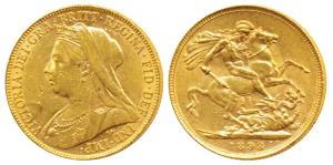 Australia, Victoria, Gold Sovereign, 8g, 1895, veiled head bust, rev. ‘M’ mint mark for Me